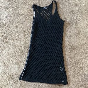 Miss Sixty Y2K Black Crochet Knit Punk Sweater Dress Tank Top
